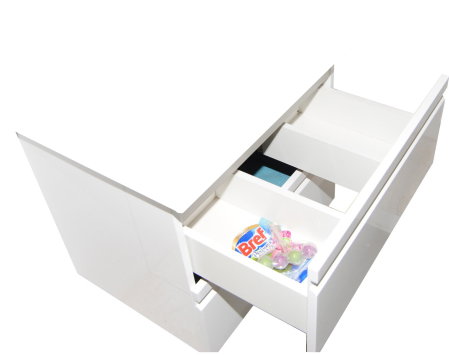 Produs în România - Set Baza front MDF si Lavoar seria 686, suspendata, cu sertare, montat, 80 cm, alb