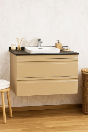 Produs în România - Set Baza front MDF si Lavoar seria 686, suspendata, cu sertare, montat, 80 cm, cappuccino