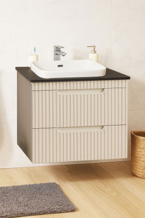 Produs în România - Set Baza front MDF si Lavoar seria 633, suspendata, cu sertare, montat, 60 cm, crem