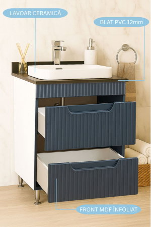 Produs în România - Set Baza front MDF si Lavoar seria 633, cu sertare, 60 cm, antracit