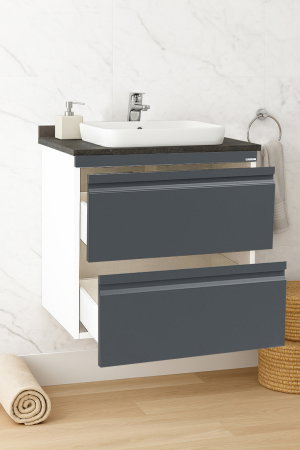 Baza cu Lavoar - Set Baza front MDF si Lavoar seria 686, suspendata, cu sertare, 60 cm, antracit