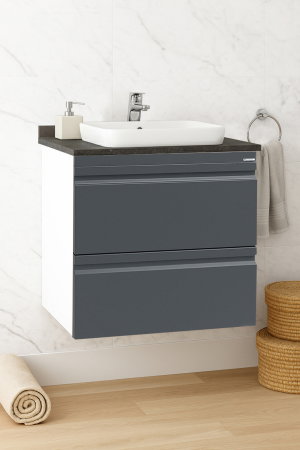 Baza cu Lavoar - Set Baza front MDF si Lavoar seria 686, suspendata, cu sertare, 60 cm, antracit