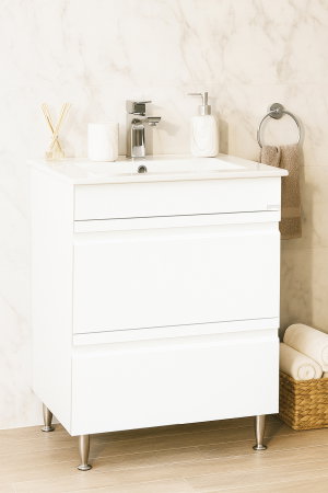 Baza cu Lavoar - Set Baza front MDF si Lavoar seria 086, cu sertare, 60 cm, alb