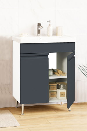 Mobilier Baie - Set Baza front MDF si Lavoar seria 786, 60 cm, antracit