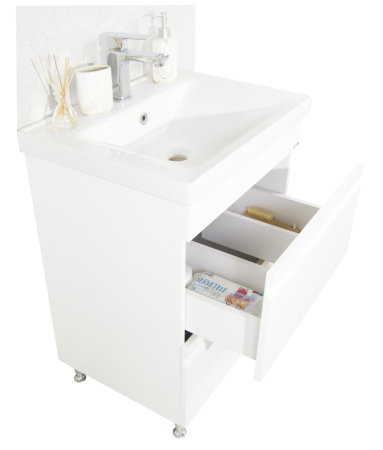 Mobilier Baie - Set Baza front MDF si Lavoar seria 786, cu sertare, 60 cm, alb