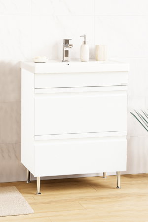 Mobilier Baie - Set Baza front MDF si Lavoar seria 786, cu sertare, 60 cm, alb