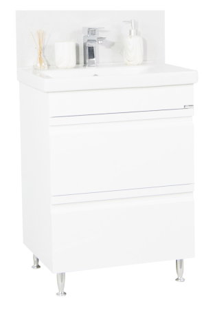 Mobilier Baie - Set Baza front MDF si Lavoar seria 786, cu sertare, 60 cm, alb