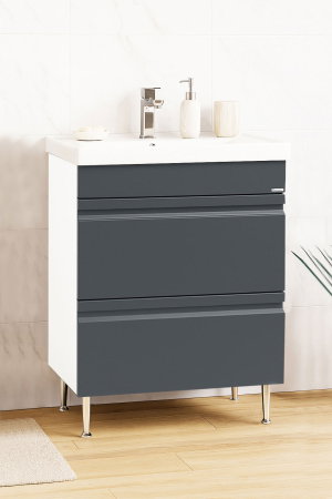 Mobilier Baie - Set Baza front MDF si Lavoar seria 786, cu sertare, 60 cm, antracit