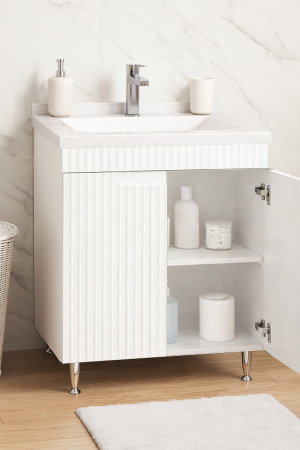 Mobilier Baie - Set Baza front MDF si Lavoar seria 833, 60 cm, alb rustic