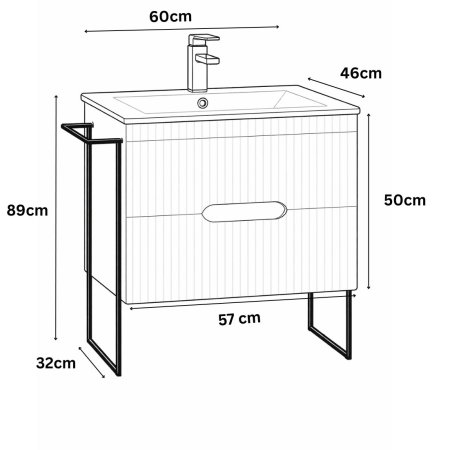 Set Baza front MDF si Lavoar seria 009, cadru metalic, cu sertare, 60 cm, alb [4]