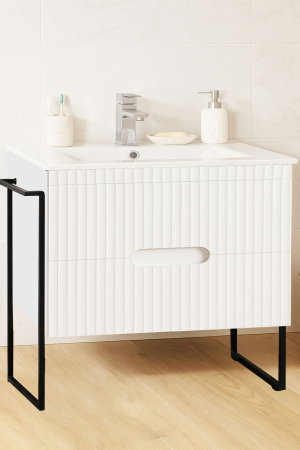 Baza cu Lavoar - Set Baza front MDF si Lavoar seria 009, cadru metalic, cu sertare, 80 cm, alb