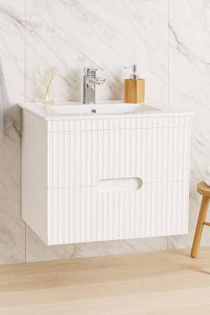 Mobilier Baie - Set Baza front MDF si Lavoar seria 009, suspendata, cu sertare, 70 cm, alb