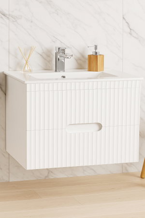 Baza cu Lavoar - Set Baza front MDF si Lavoar seria 009, suspendata, cu sertare, 80 cm, alb