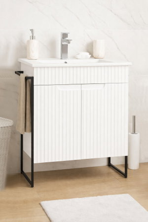 Baza cu Lavoar - Set Baza front MDF si Lavoar seria 033, cadru metalic, 60 cm, alb rustic