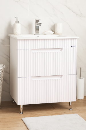 Baza cu Lavoar - Set Baza front MDF si Lavoar seria 033, cu sertare, 60 cm, alb rustic