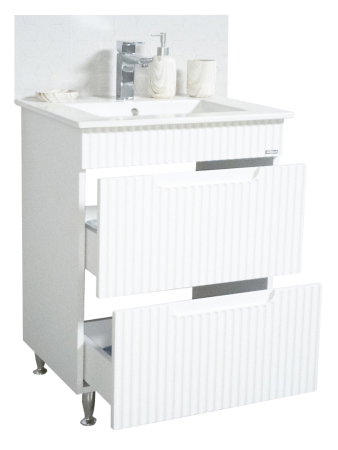 Baza cu Lavoar - Set Baza front MDF si Lavoar seria 033, cu sertare, 60 cm, alb rustic