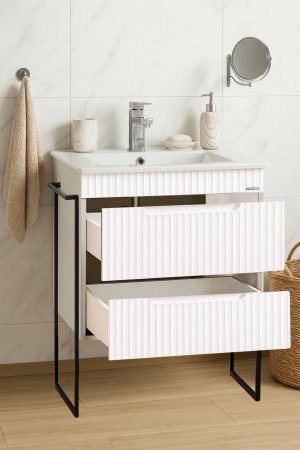 Baza cu Lavoar - Set Baza front MDF si Lavoar seria 033, cadru metalic, sertare, 60 cm, alb rustic