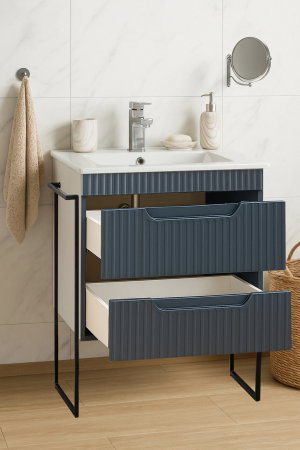 Baza cu Lavoar - Set Baza front MDF si Lavoar seria 033, cadru metalic, sertare, 60 cm, antracit
