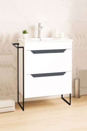 Baza cu Lavoar - Set Baza front MDF si Lavoar seria 056, cu sertare, cadru metalic, 50 cm, alb + antracit