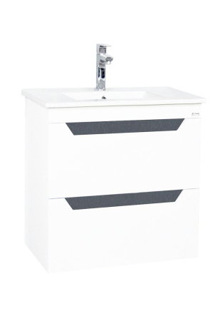 Baza cu Lavoar - Set Baza front MDF si Lavoar seria 056, cu sertare, cadru metalic, 50 cm, alb + antracit