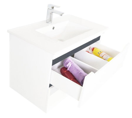 Set Baza front MDF si Lavoar seria 056, cu sertare, cadru metalic, 50 cm, alb + antracit [4]