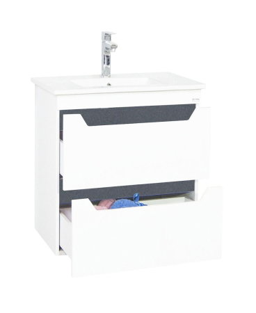 Baza cu Lavoar - Set Baza front MDF si Lavoar seria 056, cu sertare, cadru metalic, 50 cm, alb + antracit
