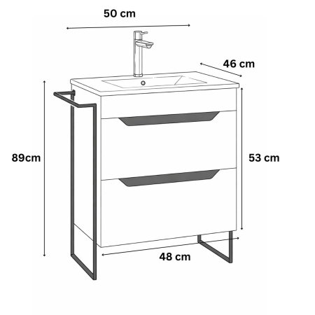 Set Baza front MDF si Lavoar seria 056, cu sertare, cadru metalic, 50 cm, alb + antracit [6]
