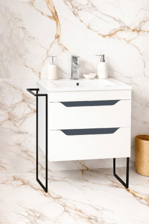 Baza cu Lavoar - Set Baza front MDF si Lavoar seria 056, cu sertare, cadru metalic, 60 cm, alb + antracit