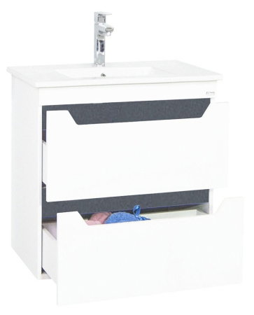Baza cu Lavoar - Set Baza front MDF si Lavoar seria 056, cu sertare, cadru metalic, 60 cm, alb + antracit