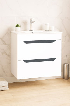 Baza cu Lavoar - Set Baza front MDF si Lavoar seria 056, cu sertare, cadru metalic, 60 cm, alb + antracit