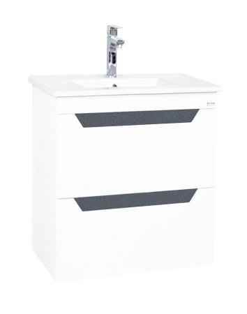 Baza cu Lavoar - Set Baza front MDF si Lavoar seria 056, cu sertare, cadru metalic, 60 cm, alb + antracit