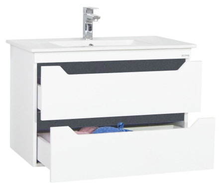 Mobilier Baie - Set Baza front MDF si Lavoar seria 056, cu sertare, cadru metalic, 80 cm, alb + antracit