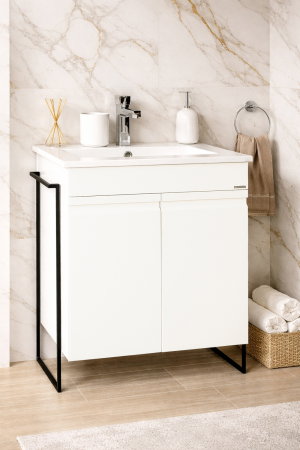 Baza cu Lavoar - Set Baza front MDF si Lavoar seria 086, cadru metalic, 60 cm, alb