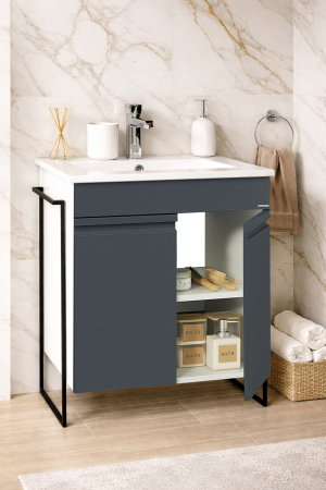 Baza cu Lavoar - Set Baza front MDF si Lavoar seria 086, cadru metalic, 60 cm, antracit