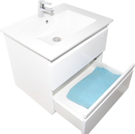 Baza cu Lavoar - Set Baza front MDF si Lavoar seria 086, cadru metalic, sertare, 60 cm, alb