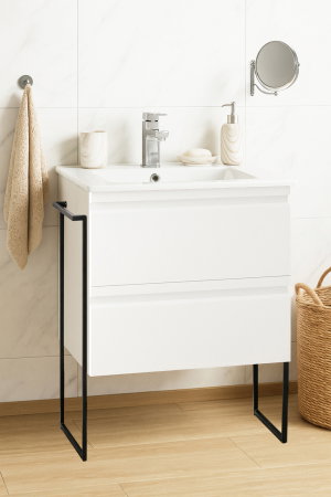 Baza cu Lavoar - Set Baza front MDF si Lavoar seria 086, cadru metalic, sertare, 60 cm, alb