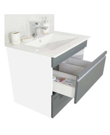 Baza cu Lavoar - Set Baza front MDF si Lavoar seria 086, cadru metalic, sertare, 60 cm, antracit