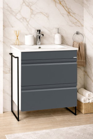 Baza cu Lavoar - Set Baza front MDF si Lavoar seria 086, cadru metalic, cu sertare, 60 cm, antracit