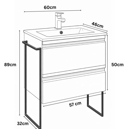 Baza cu Lavoar - Set Baza front MDF si Lavoar seria 086, cadru metalic, sertare, 60 cm, antracit