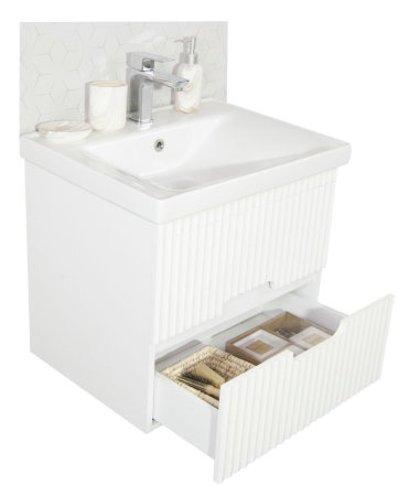 Baza cu Lavoar - Set Baza front MDF si Lavoar seria 709, cadru metalic, cu sertare, 60 cm, alb