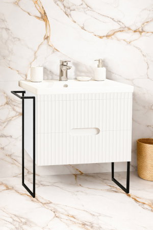 Baza cu Lavoar - Set Baza front MDF si Lavoar seria 709, cadru metalic, cu sertare, 70 cm, alb