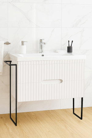 Baza cu Lavoar - Set Baza front MDF si Lavoar seria 709, cadru metalic, cu sertare, 80 cm, alb