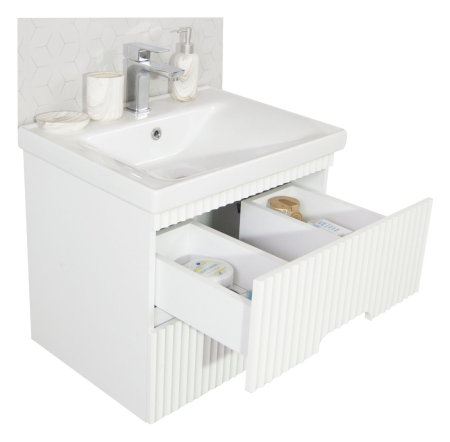 Baza cu Lavoar - Set Baza front MDF si Lavoar seria 709, cadru metalic, cu sertare, 80 cm, alb