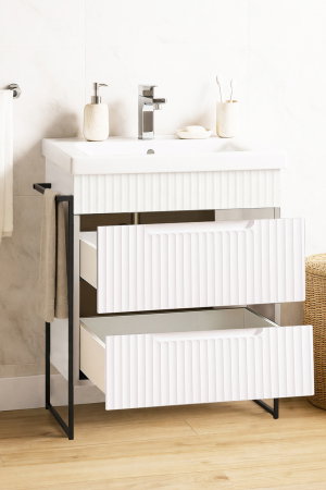 Baza cu Lavoar - Set Baza front MDF si Lavoar seria 733, cadru metalic, cu sertare, 60 cm, alb rustic