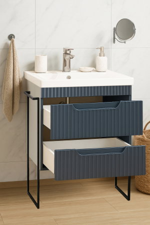 Baza cu Lavoar - Set Baza front MDF si Lavoar seria 733, cadru metalic, sertare, 60 cm, antracit