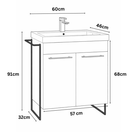 Baza cu Lavoar - Set Baza front MDF si Lavoar seria 754, cadru metalic, 60 cm, alb