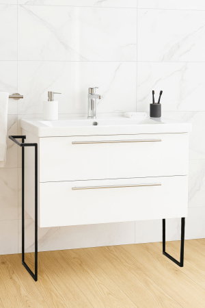 Baza cu Lavoar - Set Baza front MDF si Lavoar seria 754, cadru metalic, cu sertare, 80 cm, alb