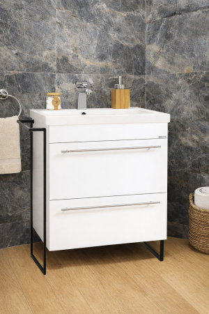 Baza cu Lavoar - Set Baza front MDF si Lavoar seria 754, cadru metalic, cu sertare, 60 cm, alb