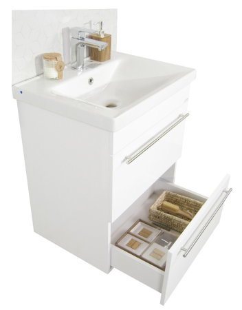 Baza cu Lavoar - Set Baza front MDF si Lavoar seria 754, cadru metalic, sertare, 80 cm, alb