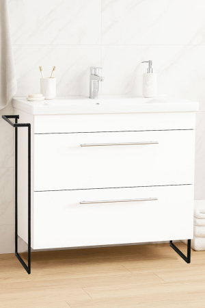 Baza cu Lavoar - Set Baza front MDF si Lavoar seria 754, cadru metalic, sertare, 80 cm, alb